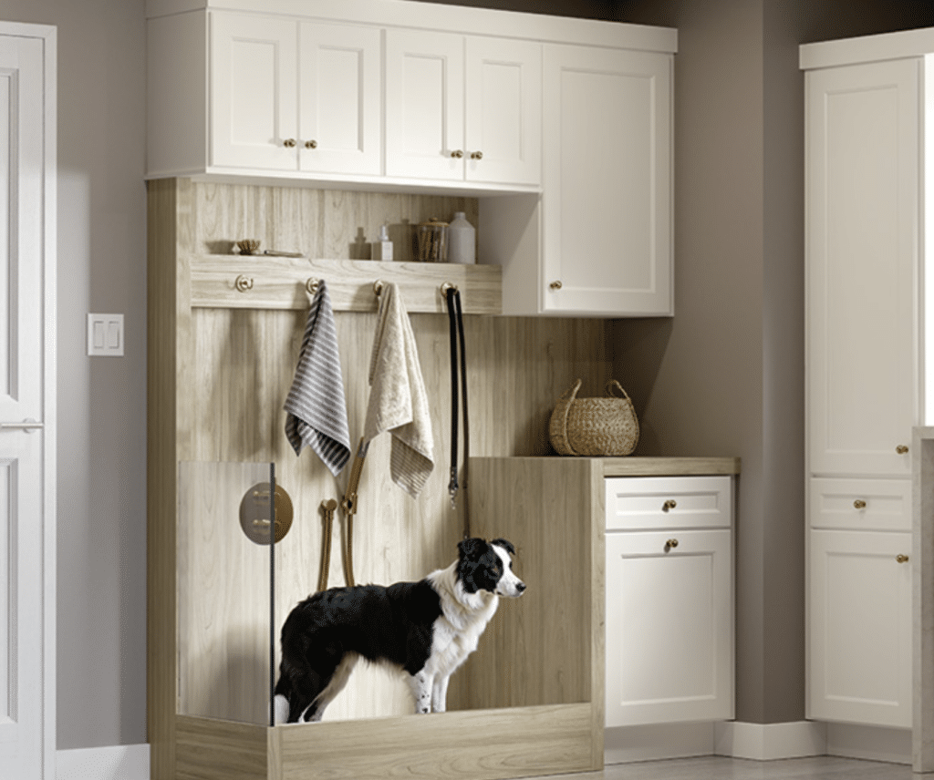 Schrock entryway with dog.