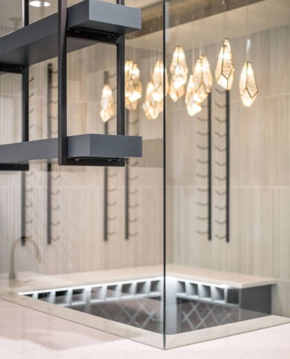 wine room with racks and lights